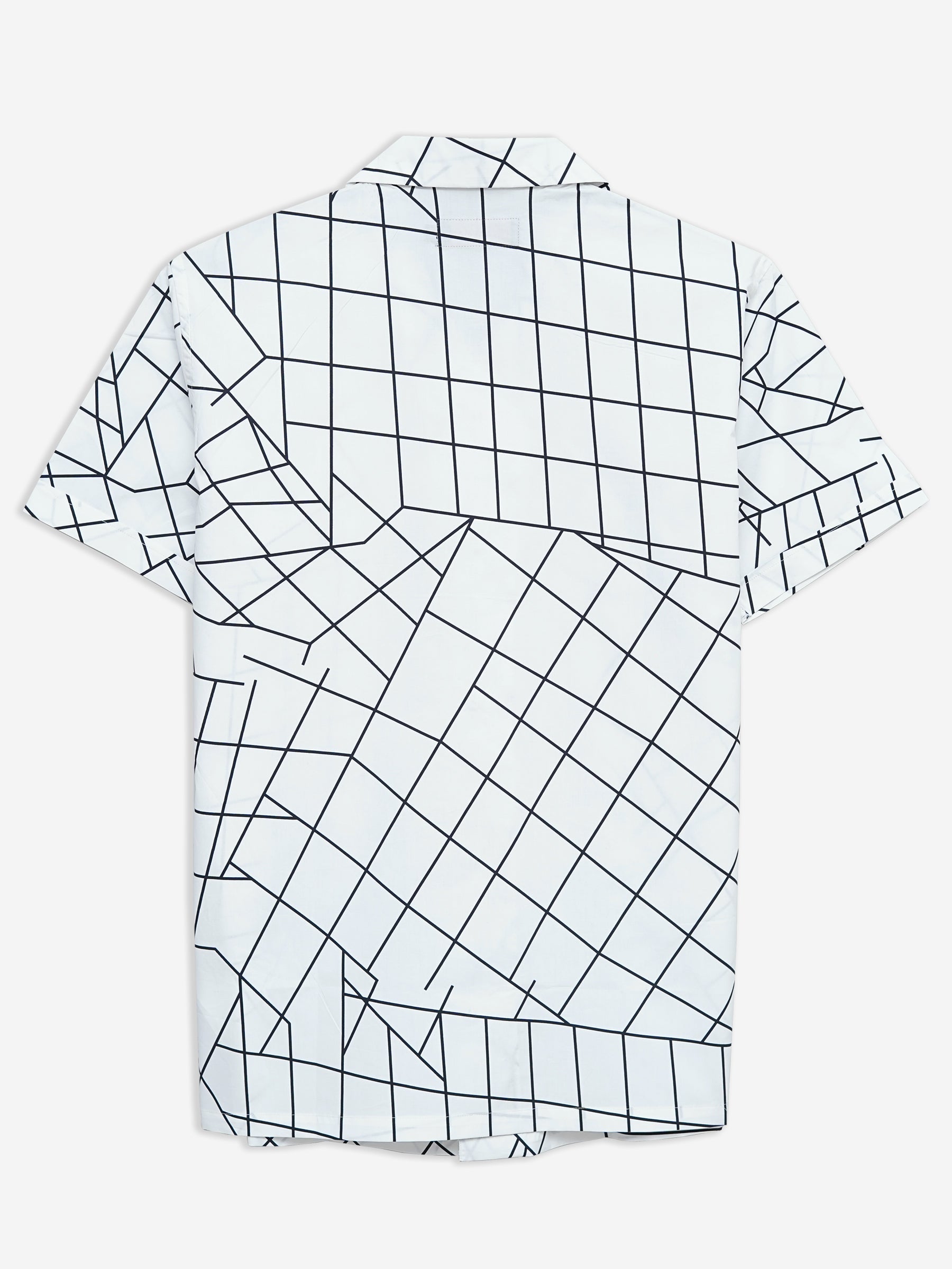White & Black Printed Half Sleeve Cuban Collar Shirt
