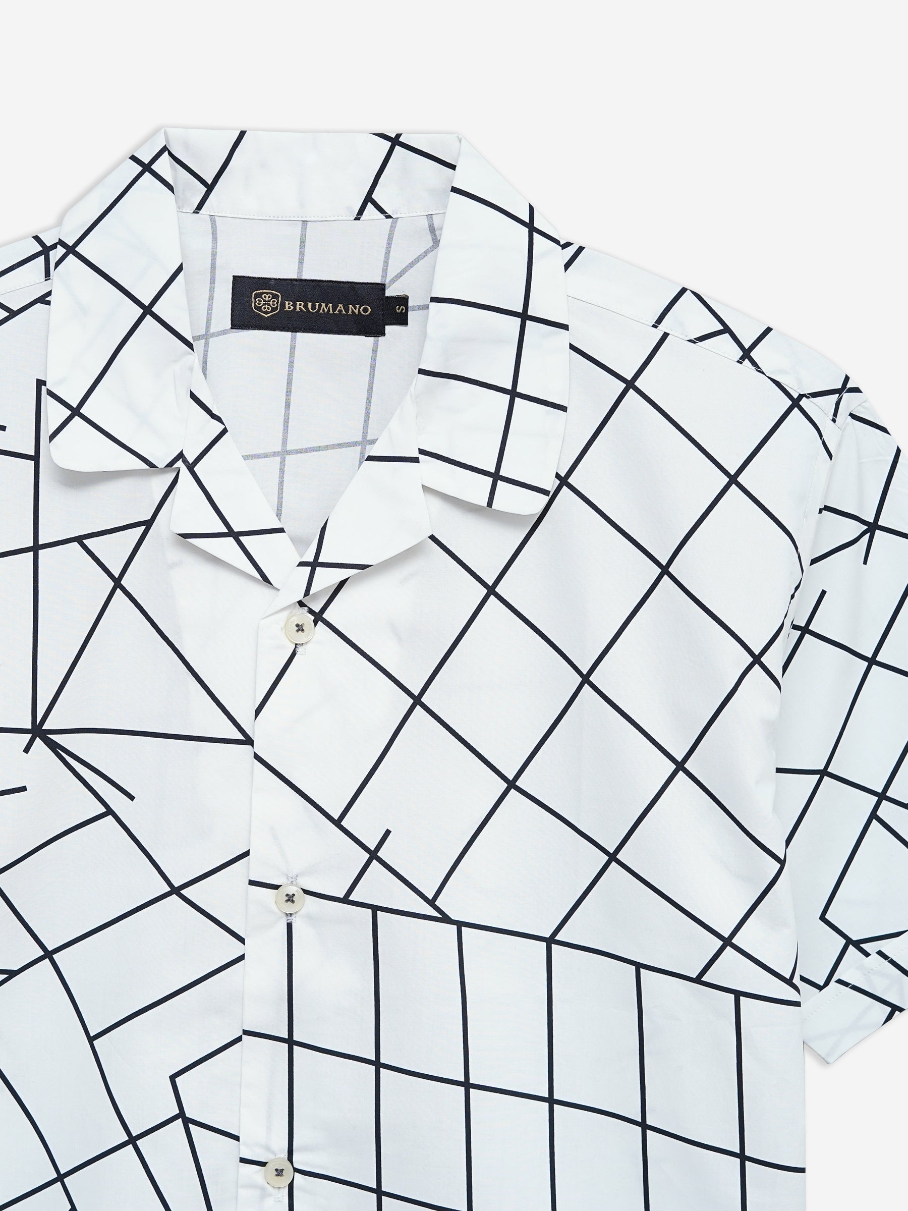 White & Black Printed Half Sleeve Cuban Collar Shirt