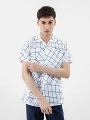 White & Black Printed Half Sleeve Cuban Collar Shirt