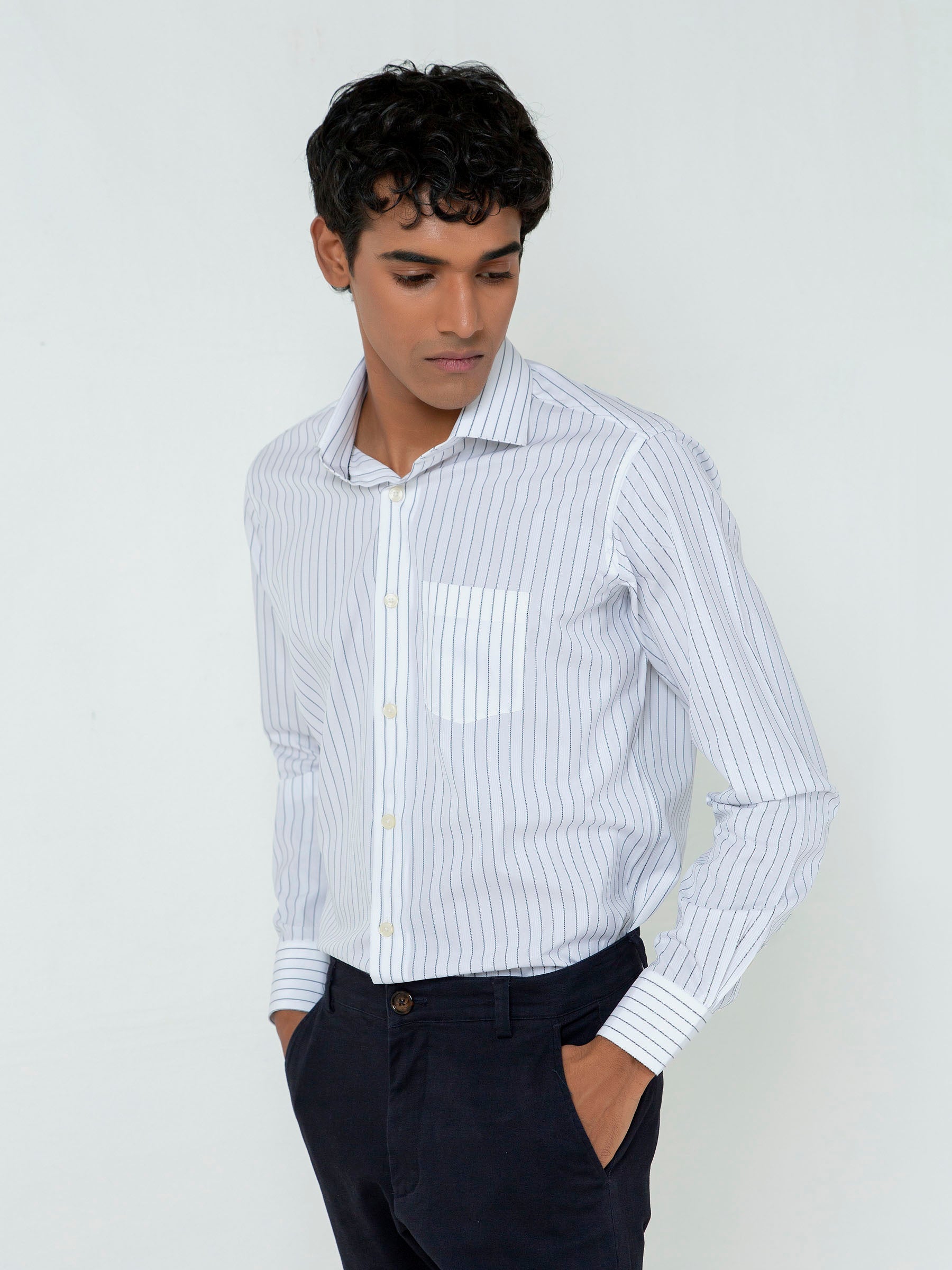 White & Black Striped Formal Shirt