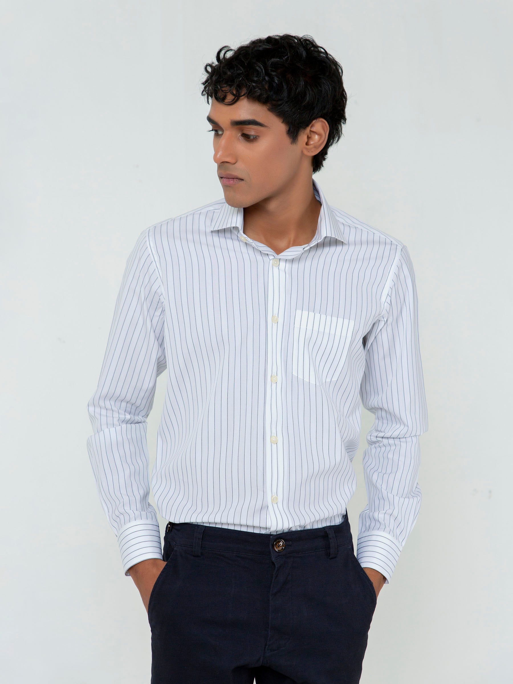White & Black Striped Formal Shirt