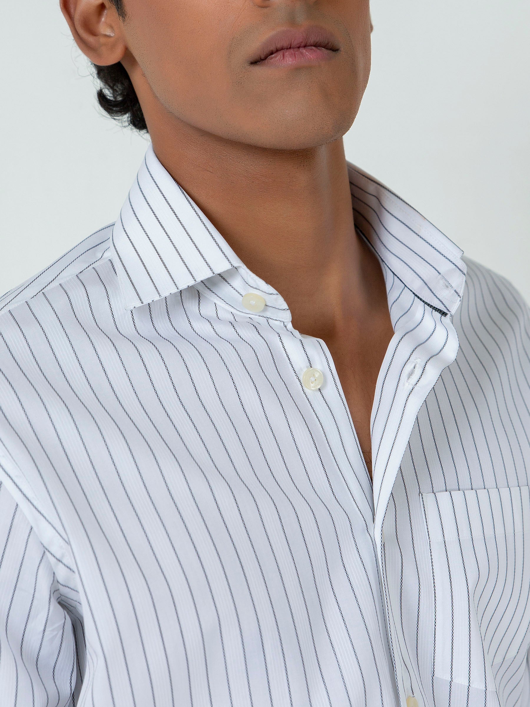 White & Black Striped Formal Shirt
