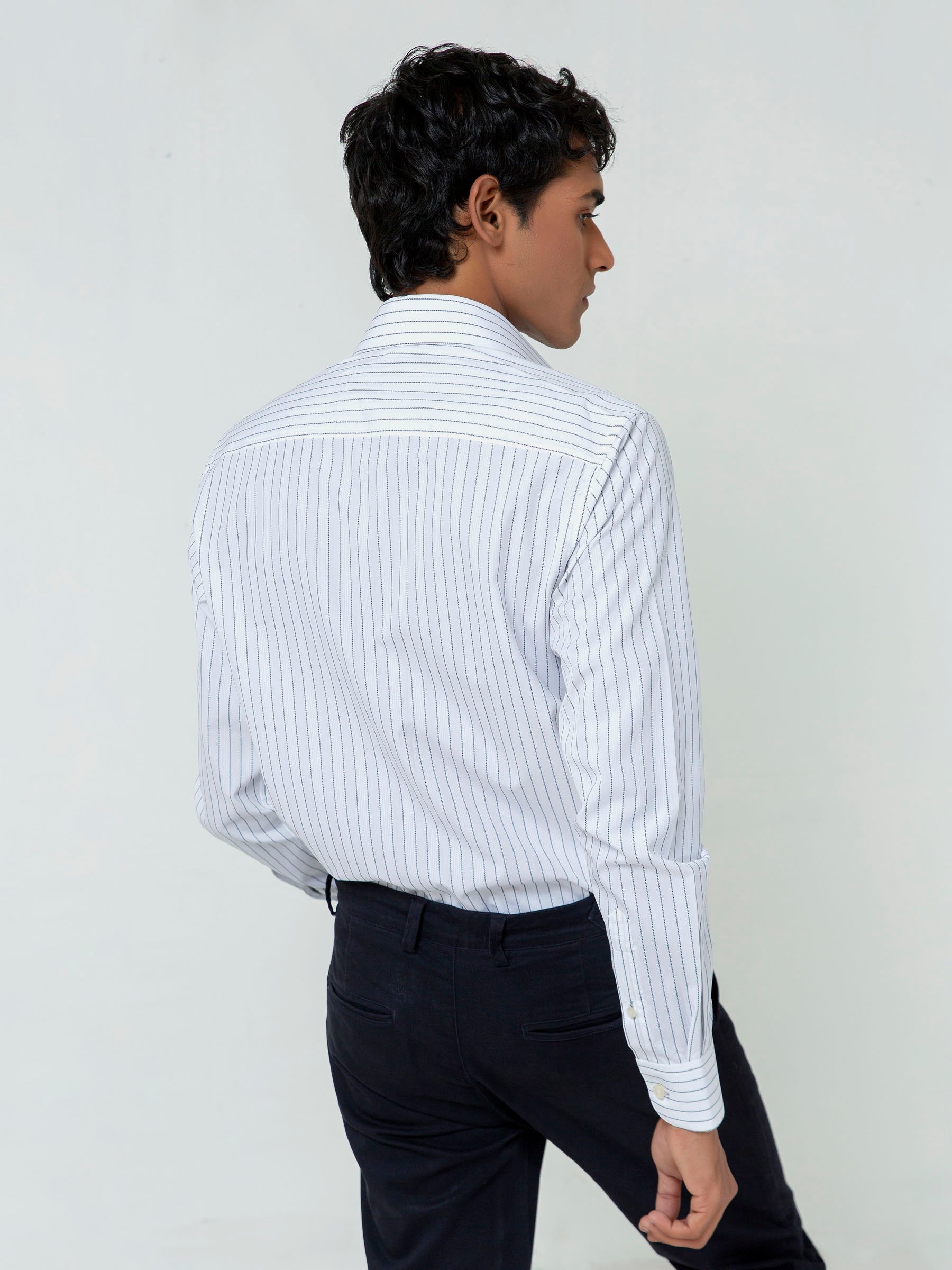 White & Black Striped Formal Shirt