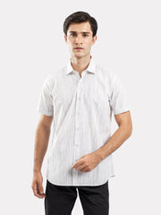 White & Black Striped Half Sleeve Formal Shirt