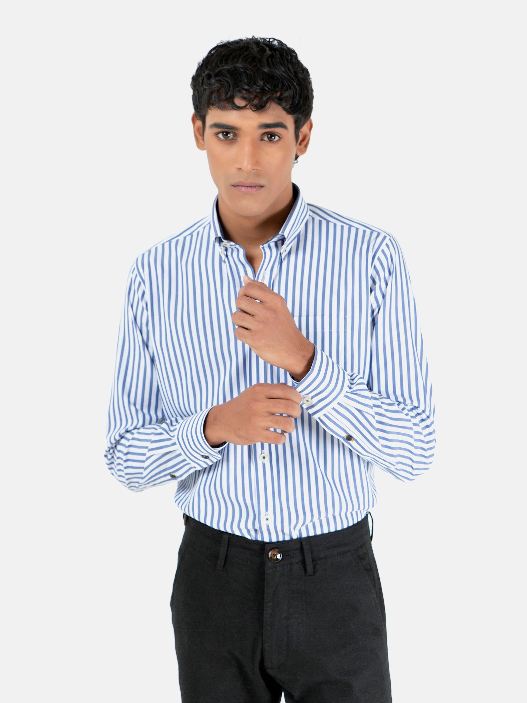 White & Blue Bengal Striped Shirt