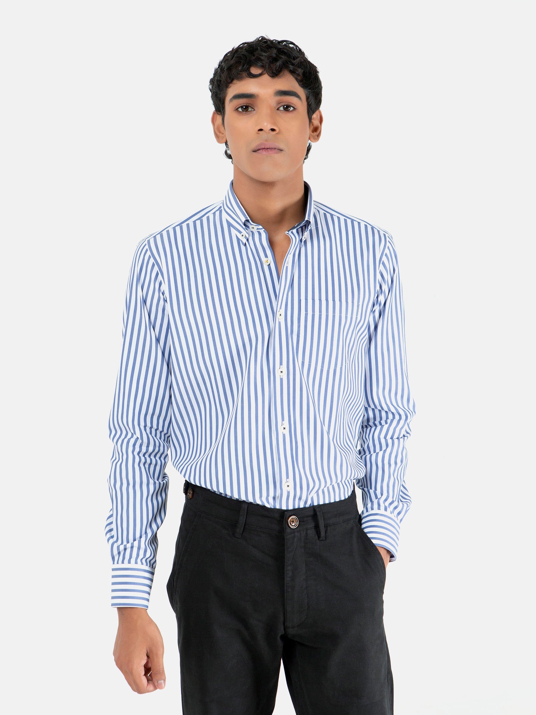 White & Blue Bengal Striped Shirt