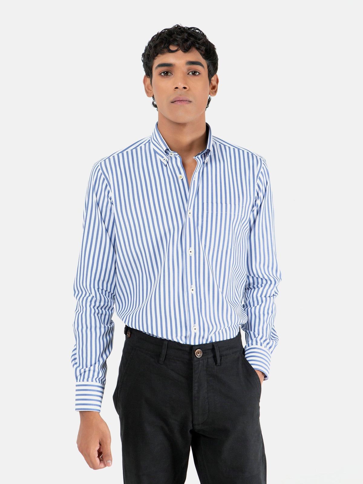 White & Blue Bengal Striped Shirt