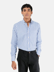 White & Blue Bengal Striped Shirt