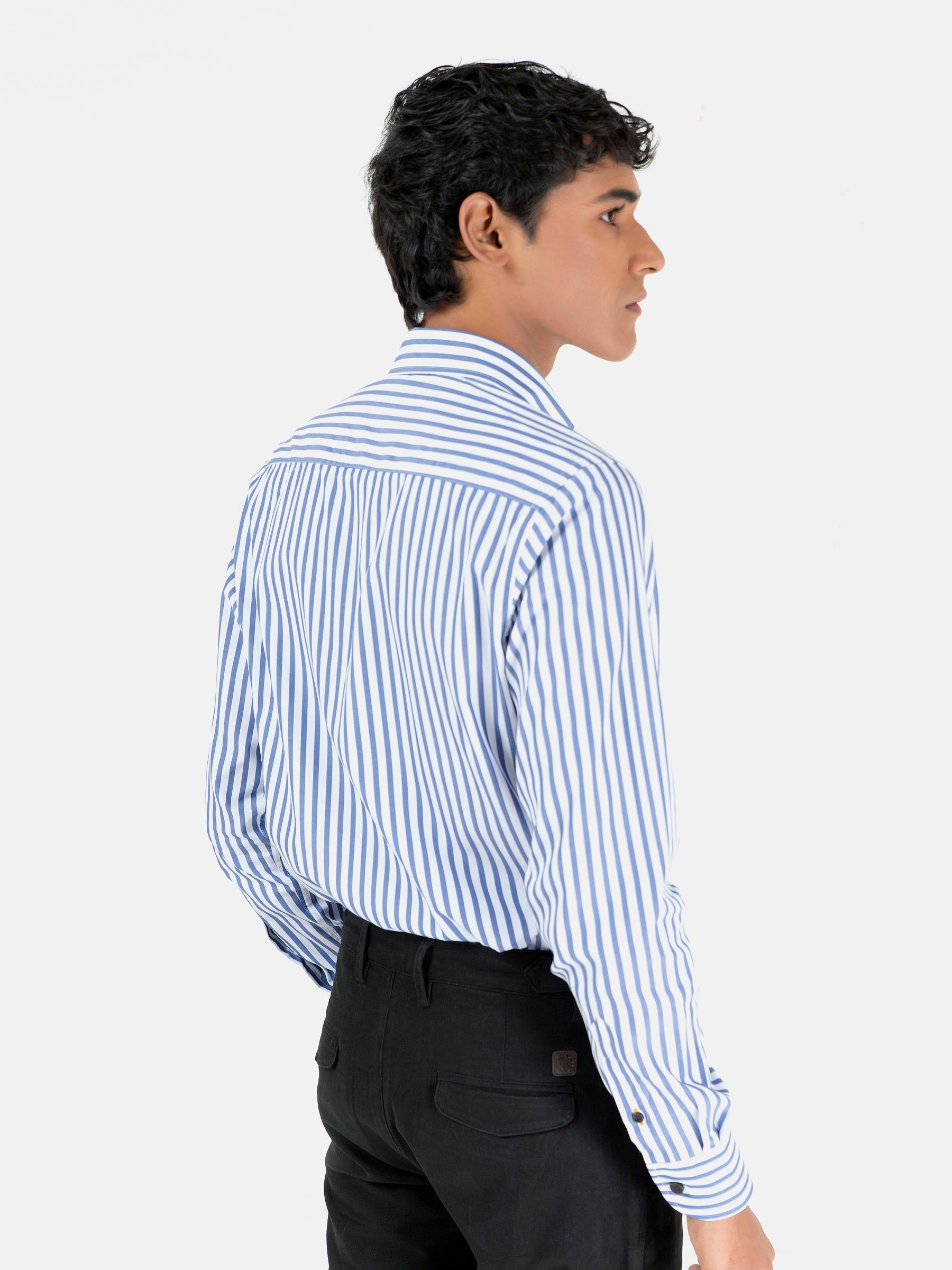 White & Blue Bengal Striped Shirt