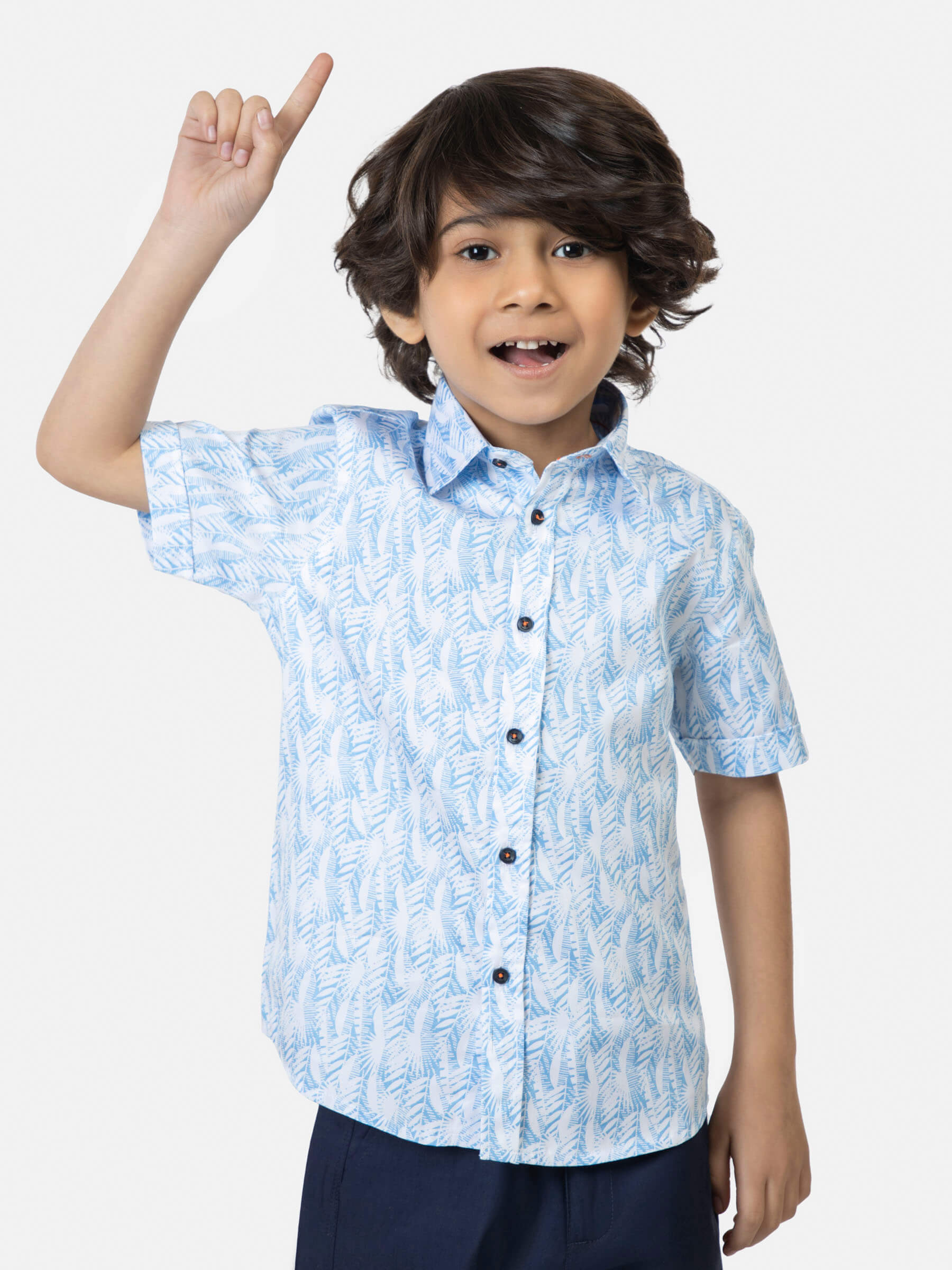White & Blue Floral Printed Short Sleeve Casual Shirt