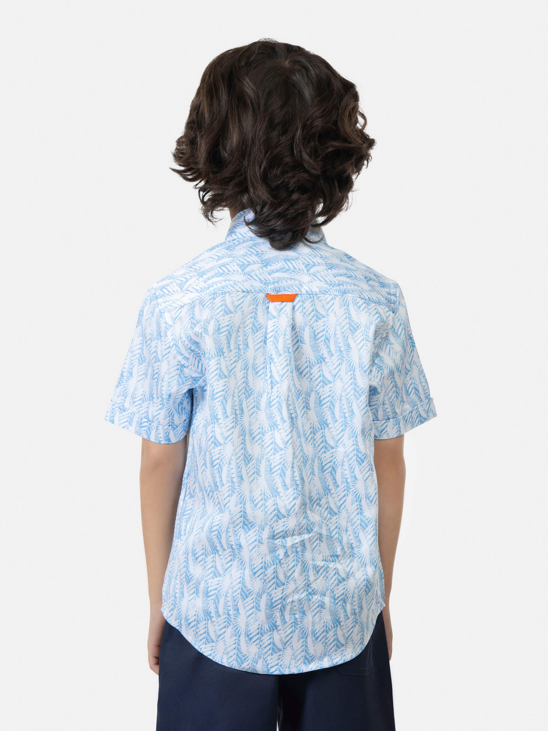 White & Blue Floral Printed Short Sleeve Casual Shirt