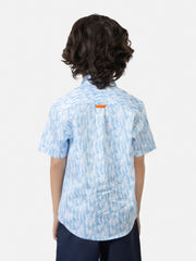 White & Blue Floral Printed Short Sleeve Casual Shirt