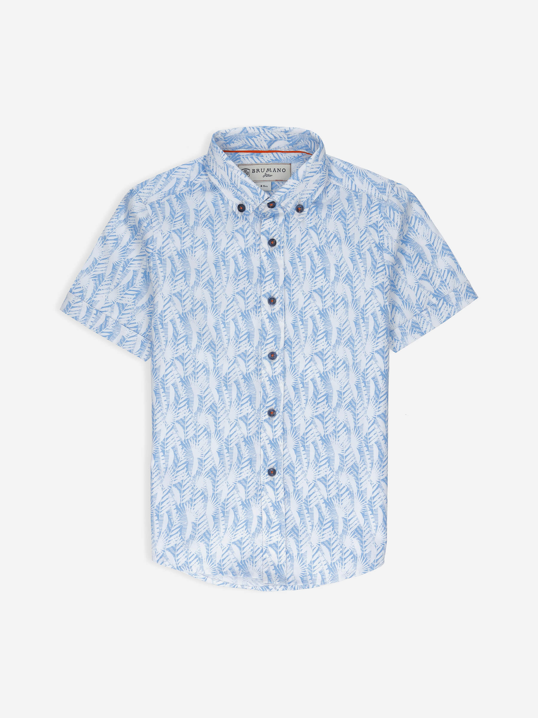 White & Blue Floral Printed Short Sleeve Casual Shirt