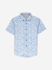White & Blue Floral Printed Short Sleeve Casual Shirt