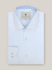 White & Blue Formal Shirt With Printed Collar
