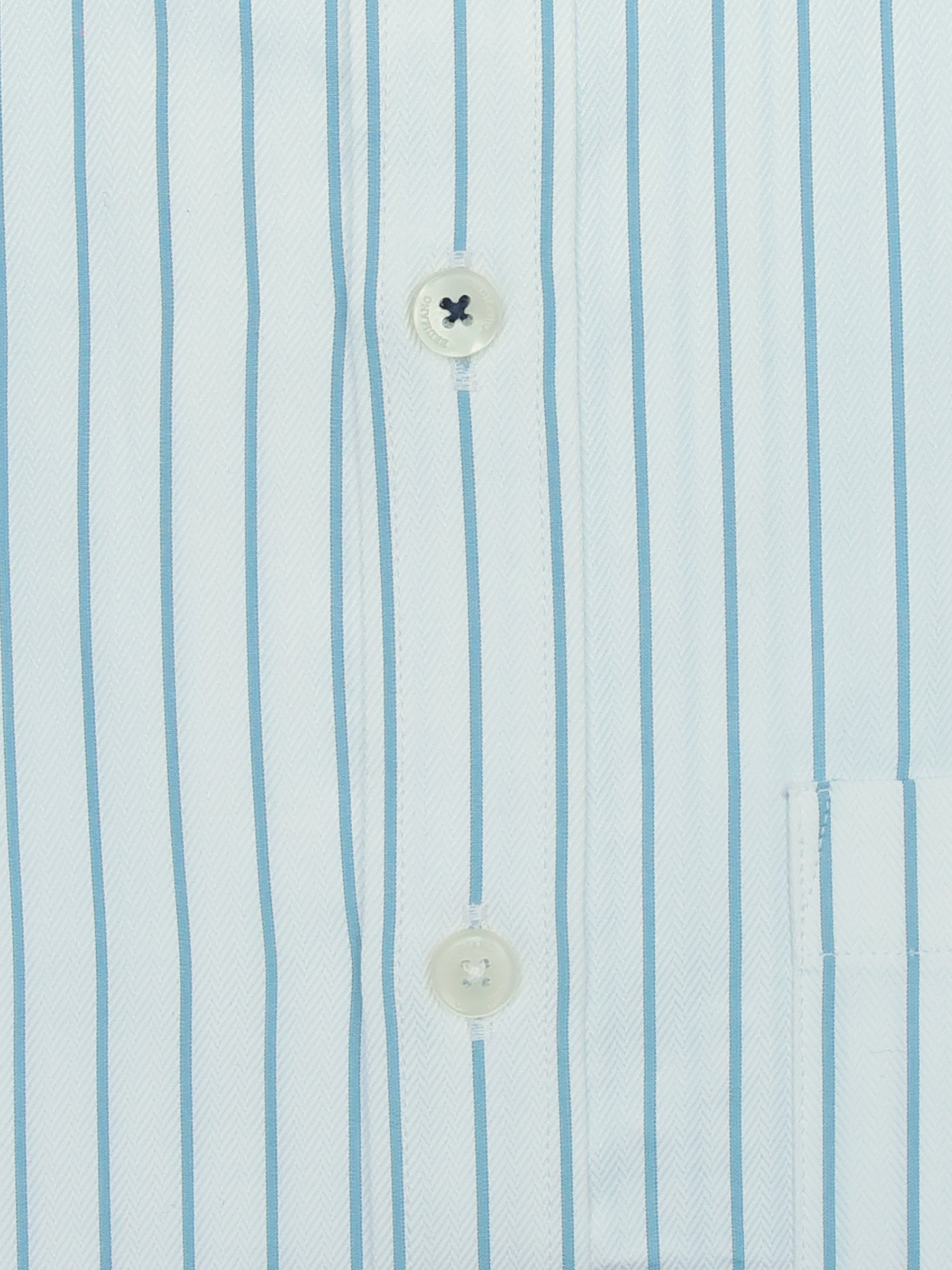 White & Blue Herringbone Shirt With Printed Detailing