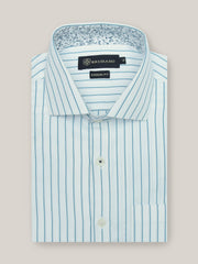 White & Blue Herringbone Shirt With Printed Detailing