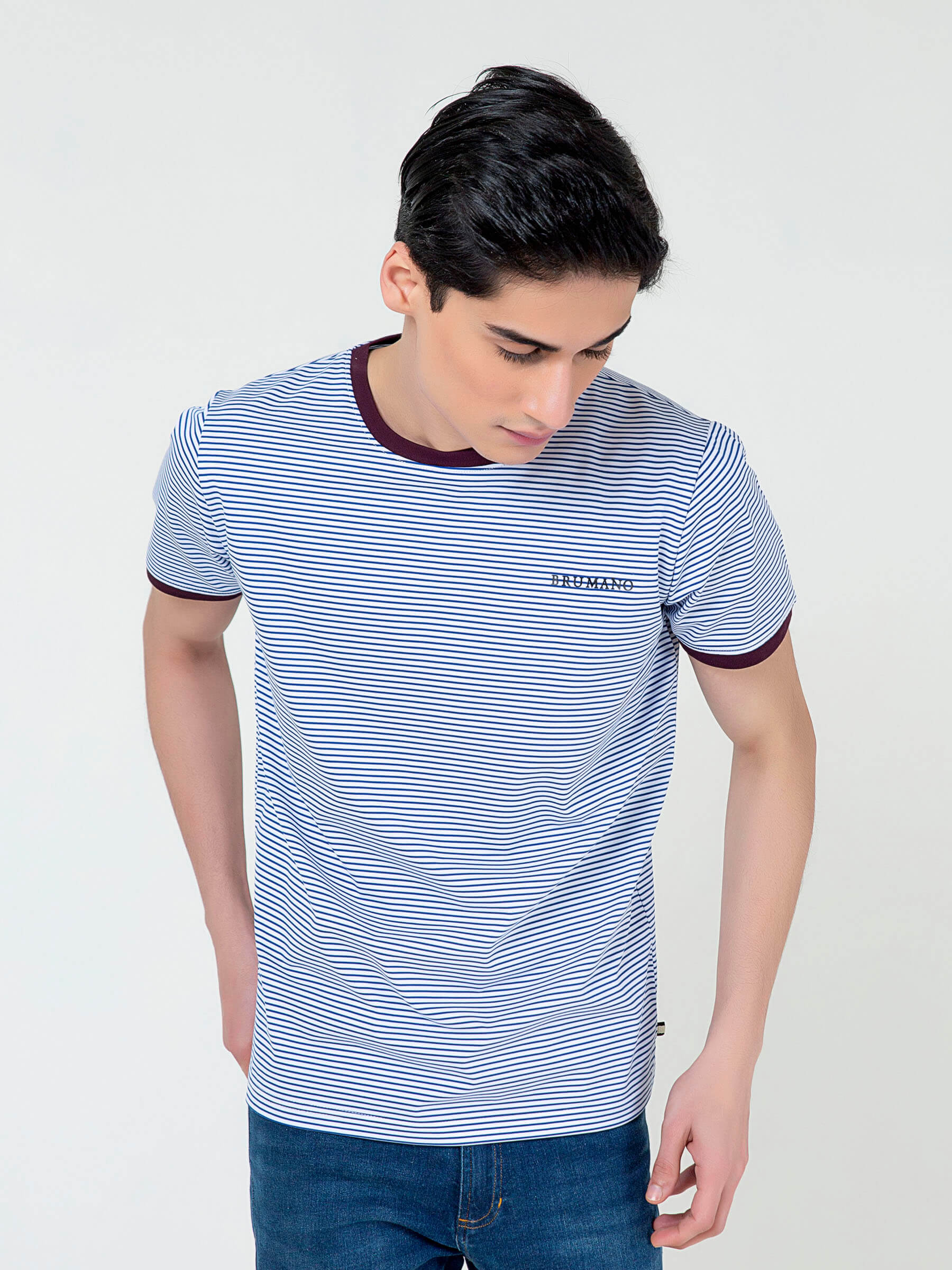 White & Blue Striped Crew Neck T-Shirt