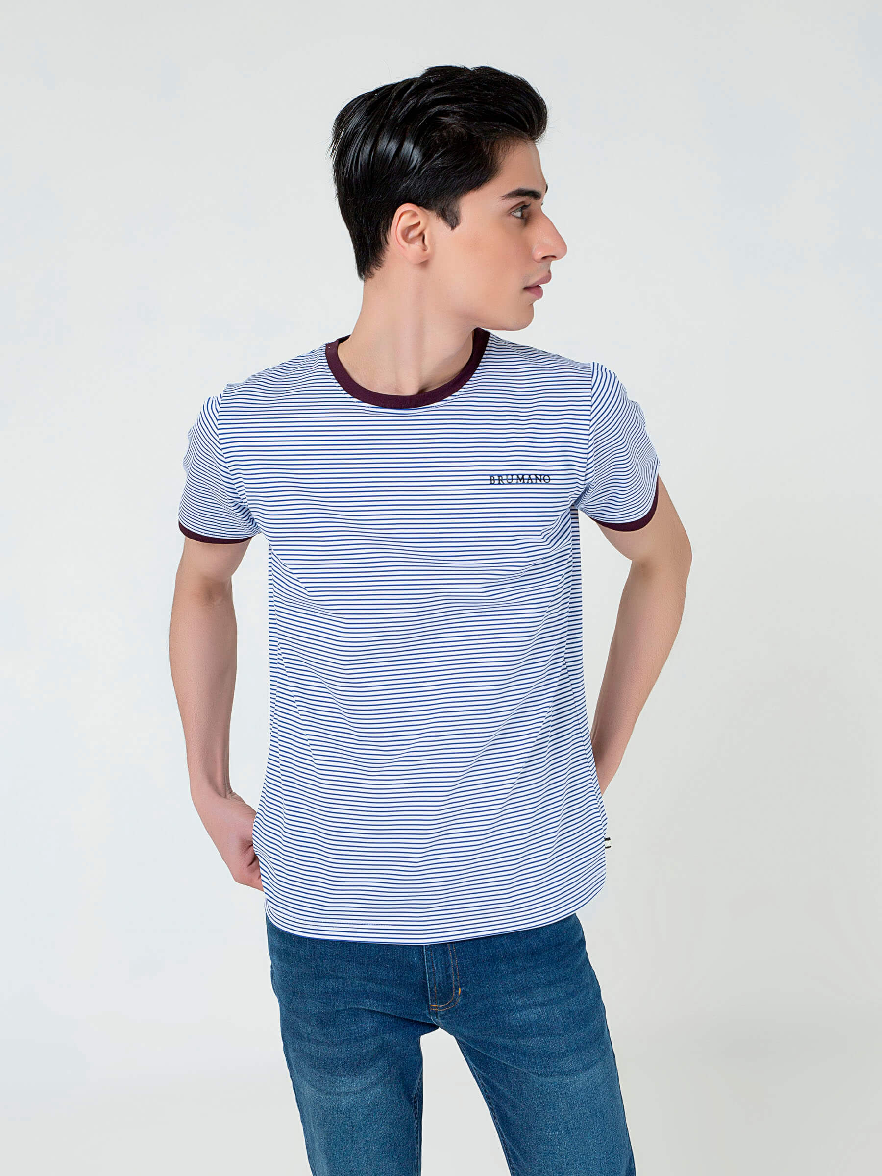 White & Blue Striped Crew Neck T-Shirt