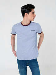 White & Blue Striped Crew Neck T-Shirt