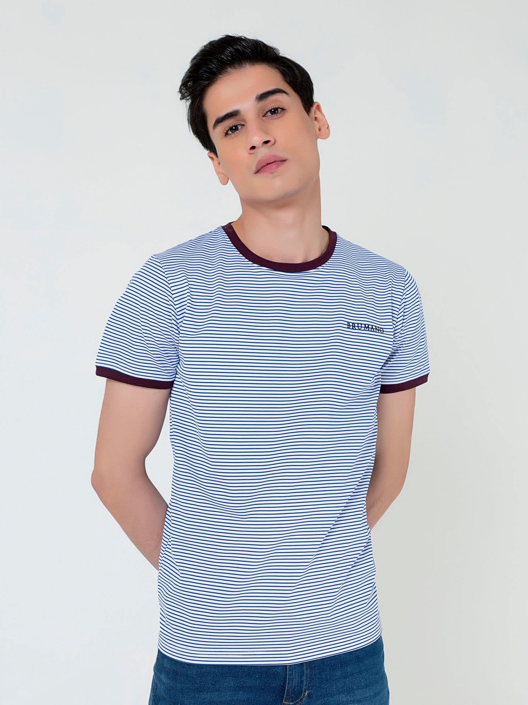 White & Blue Striped Crew Neck T-Shirt