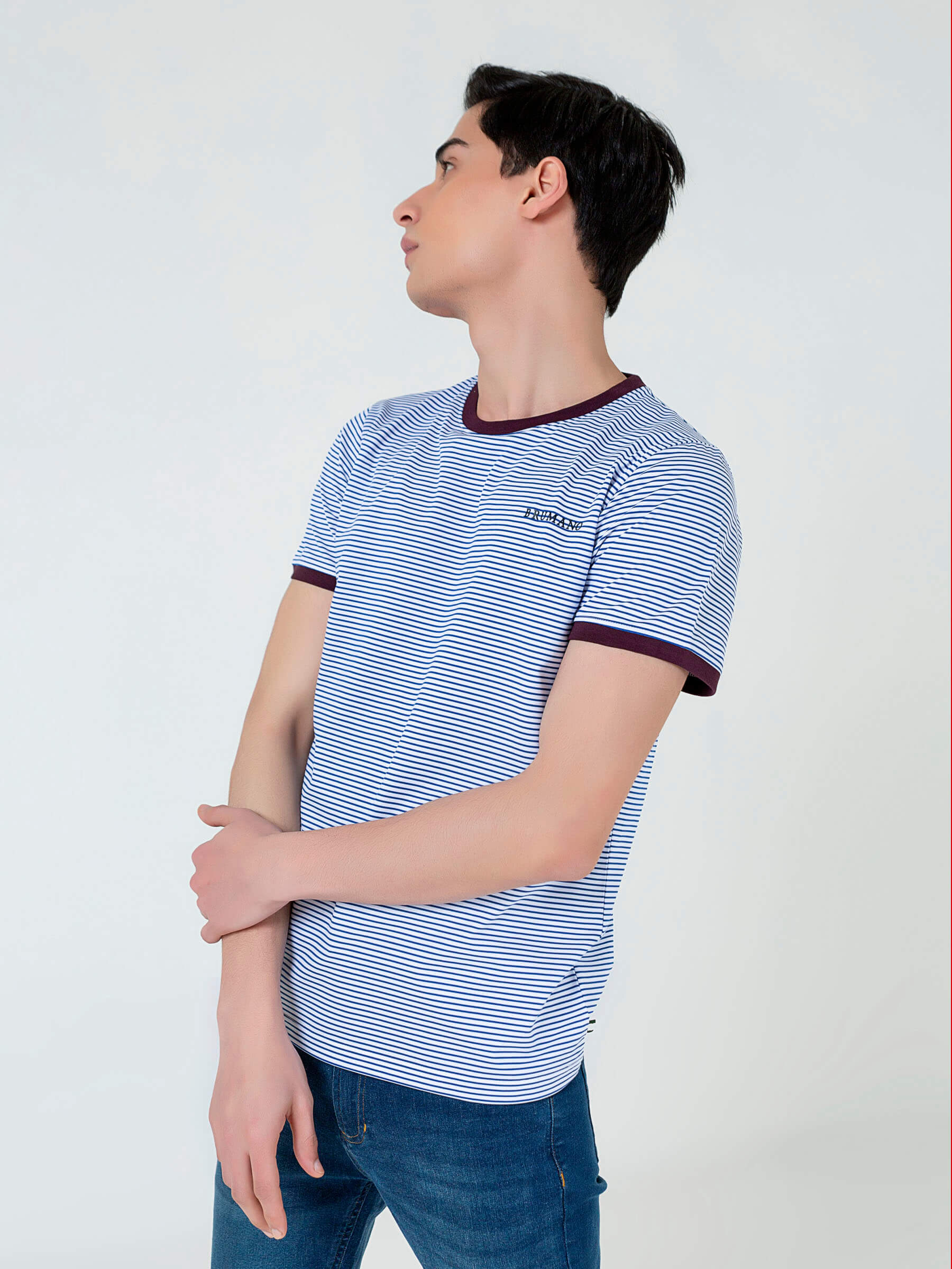 White & Blue Striped Crew Neck T-Shirt