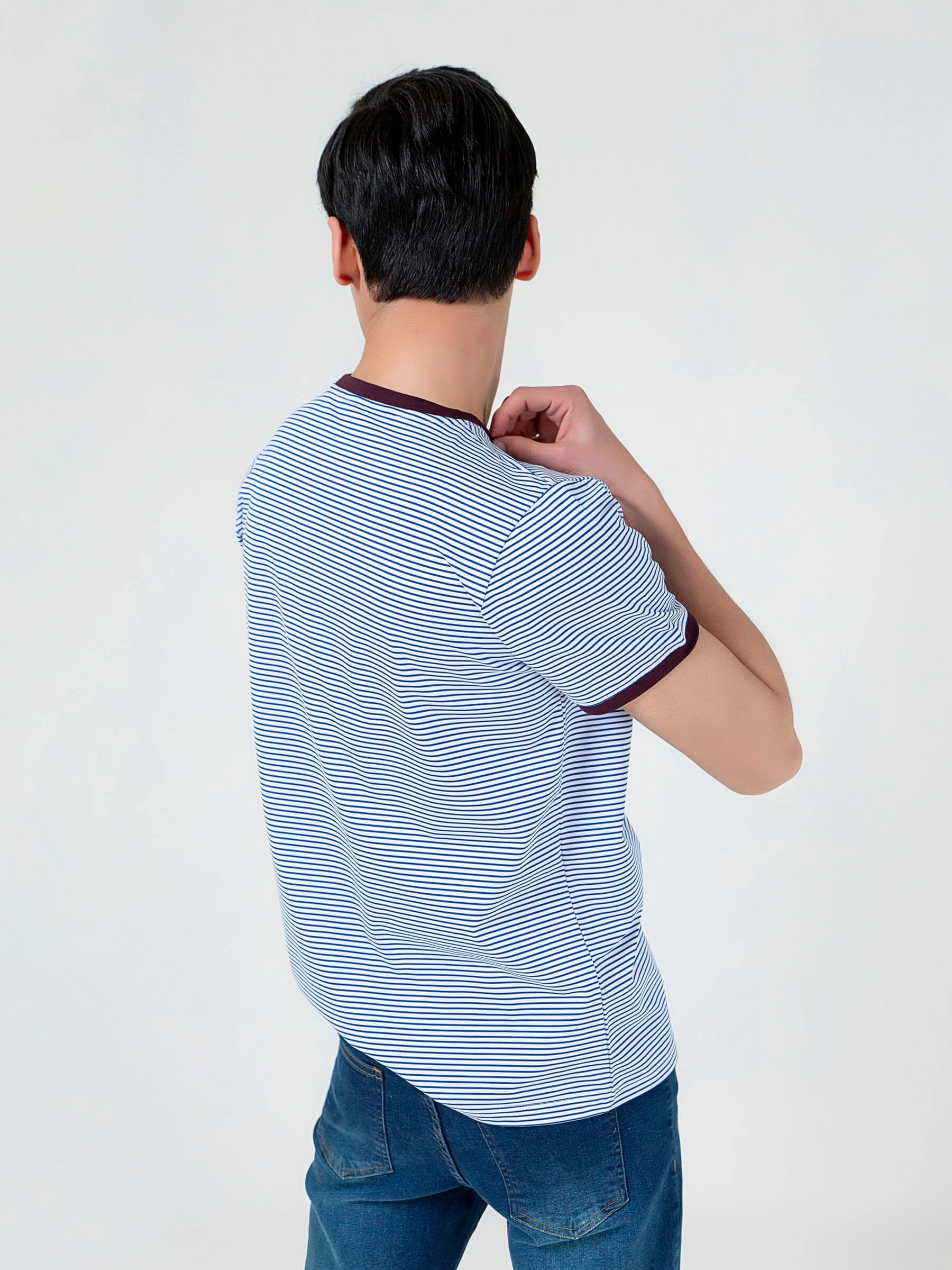 White & Blue Striped Crew Neck T-Shirt