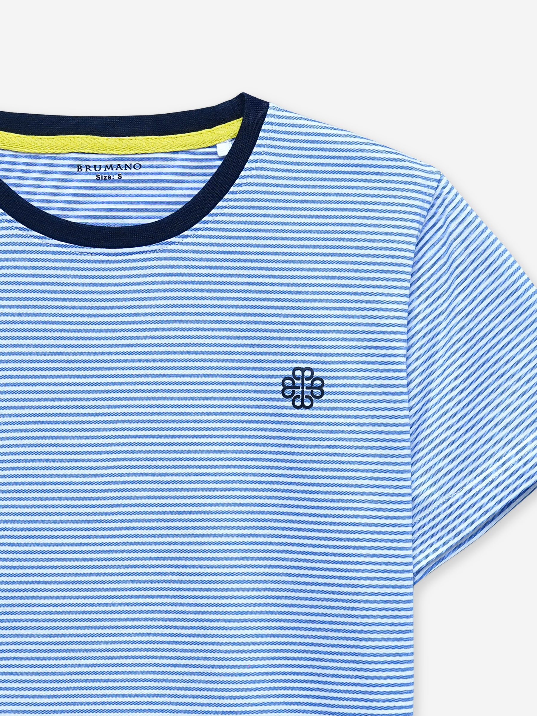 White & Blue Striped Crew Neck T-Shirt With Contrasting Rib