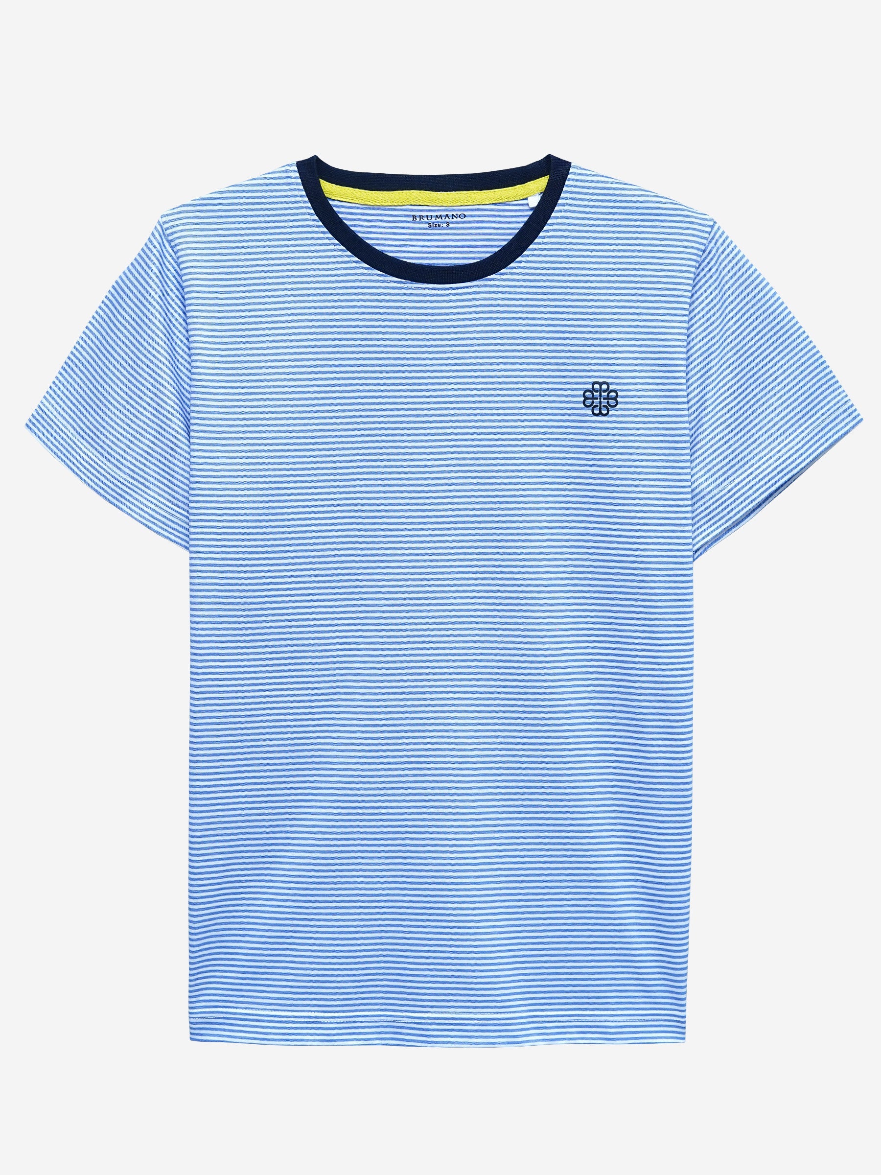 White & Blue Striped Crew Neck T-Shirt With Contrasting Rib