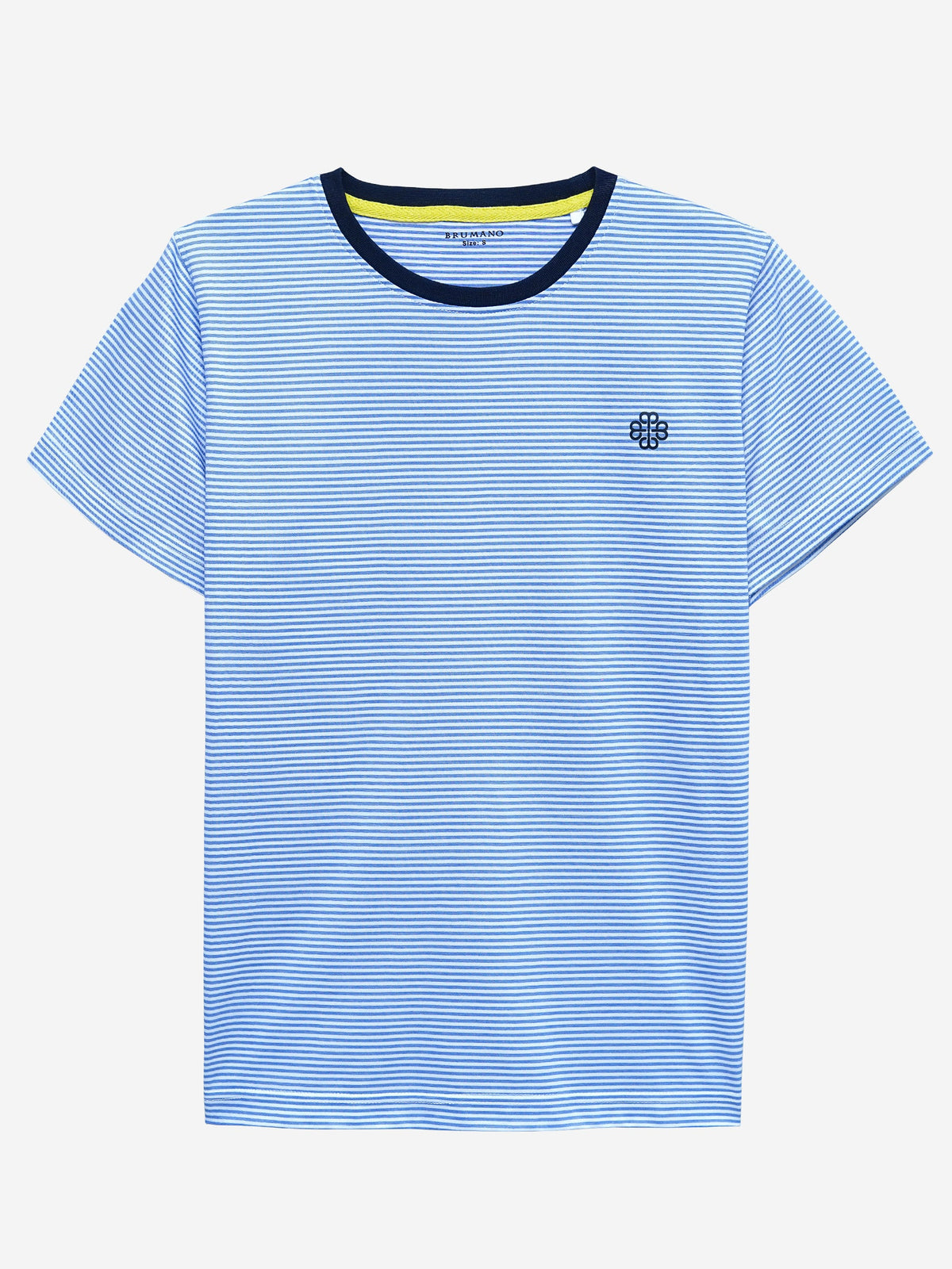 White & Blue Striped Crew Neck T-Shirt With Contrasting Rib