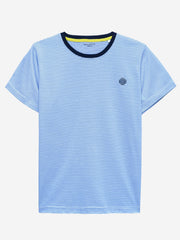 White & Blue Striped Crew Neck T-Shirt With Contrasting Rib