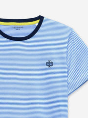 White & Blue Striped Crew Neck T-Shirt With Contrasting Rib