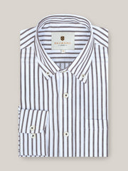 White & Brown Structured Striped Formal Shirt