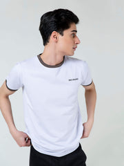 White & Grey Striped Crew Neck T-Shirt