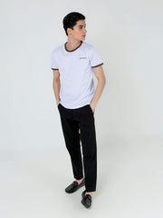 White & Grey Striped Crew Neck T-Shirt