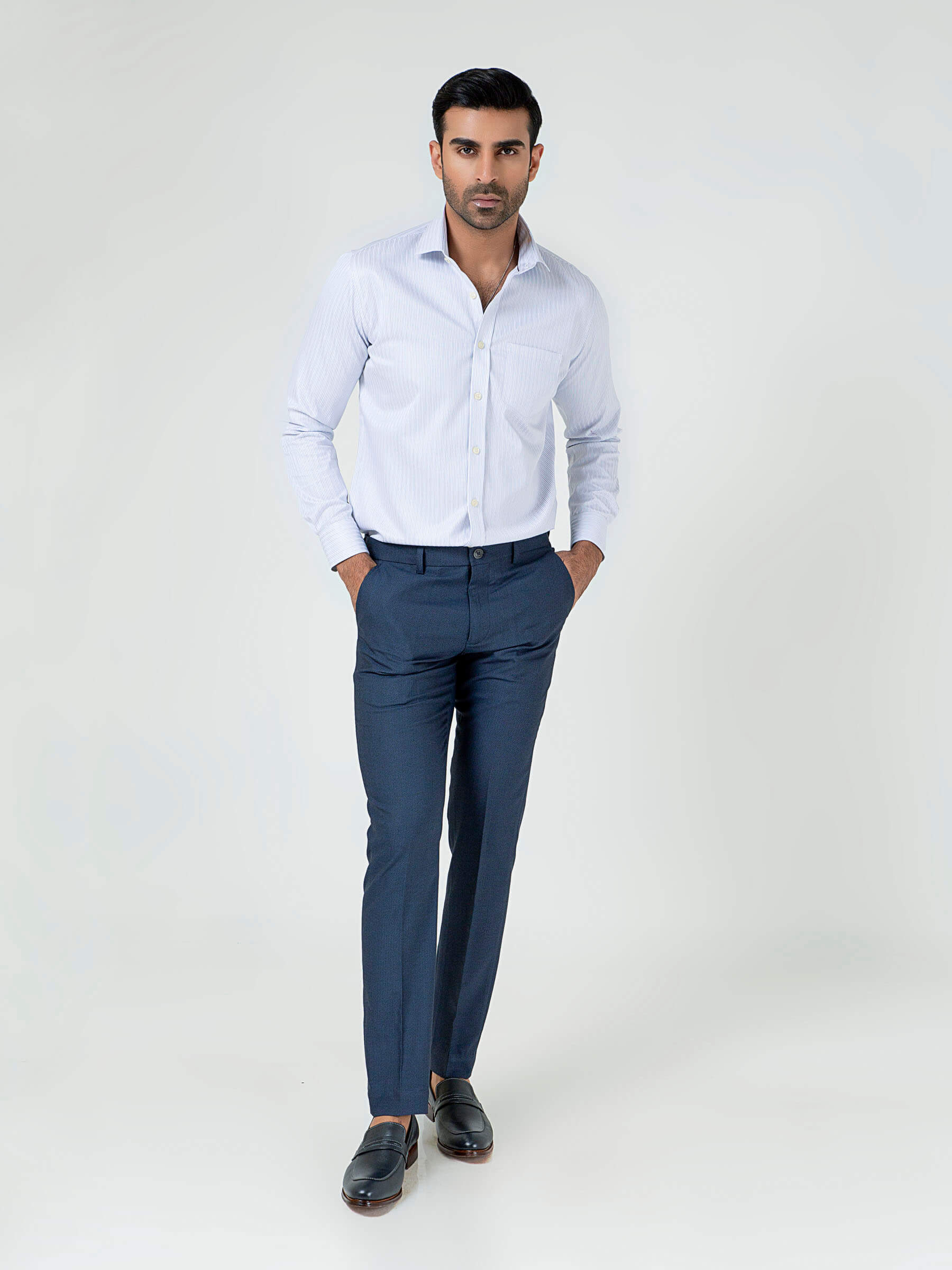 White & Grey Striped Formal Shirt