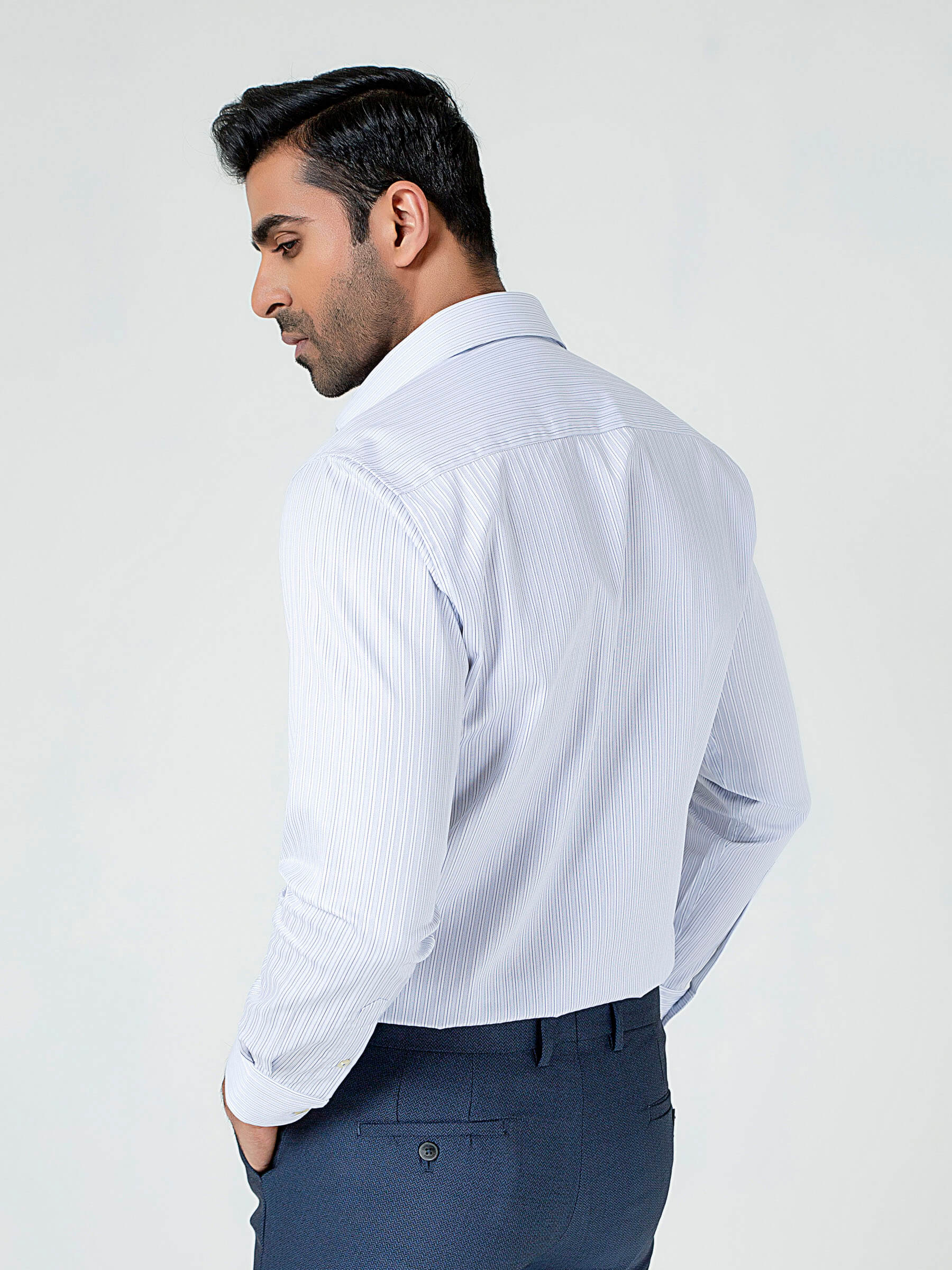 White & Grey Striped Formal Shirt