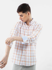 White & Orange Checkered Button Down Shirt
