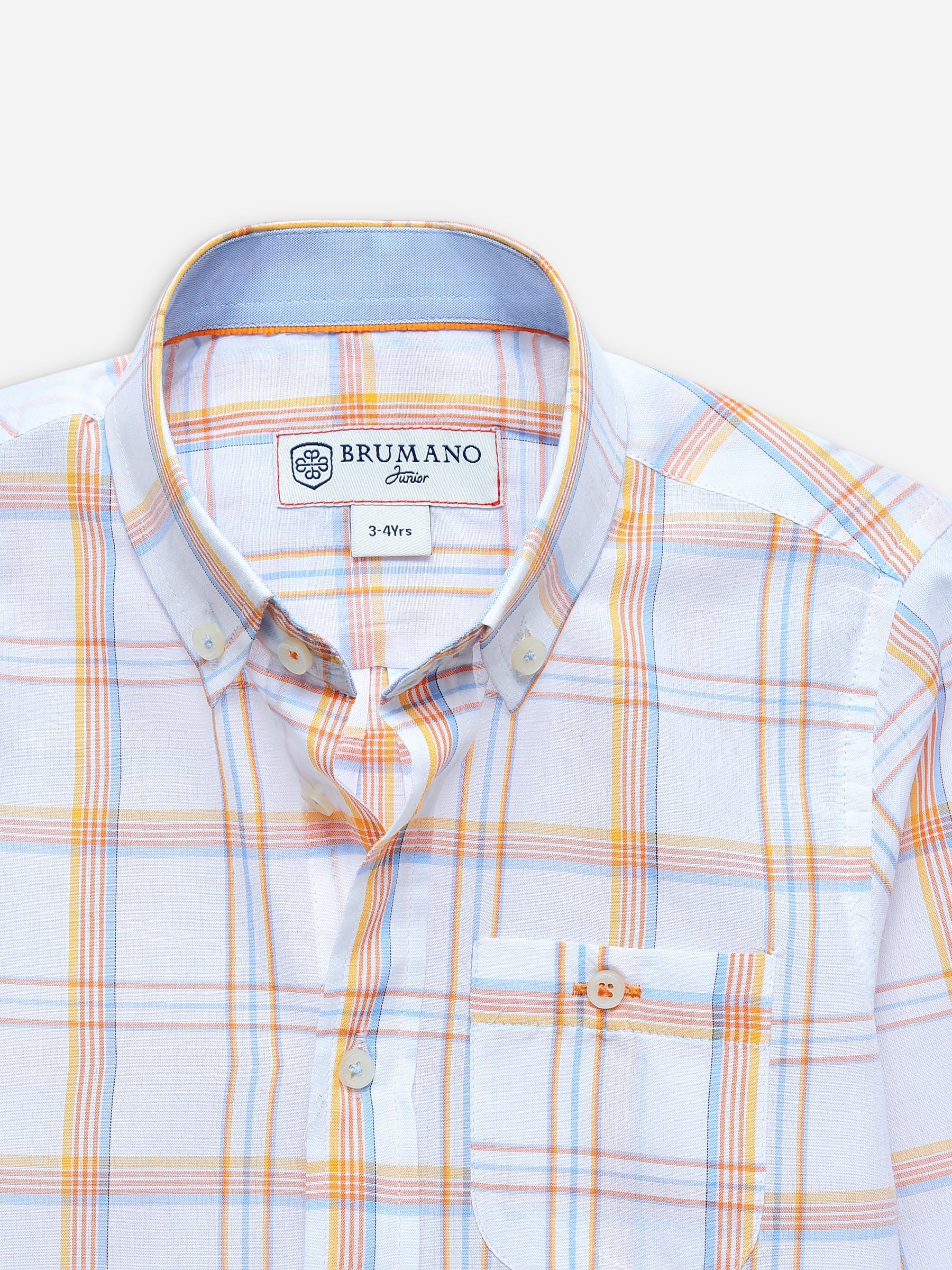 White & Orange Checkered Long Sleeve Casual Shirt