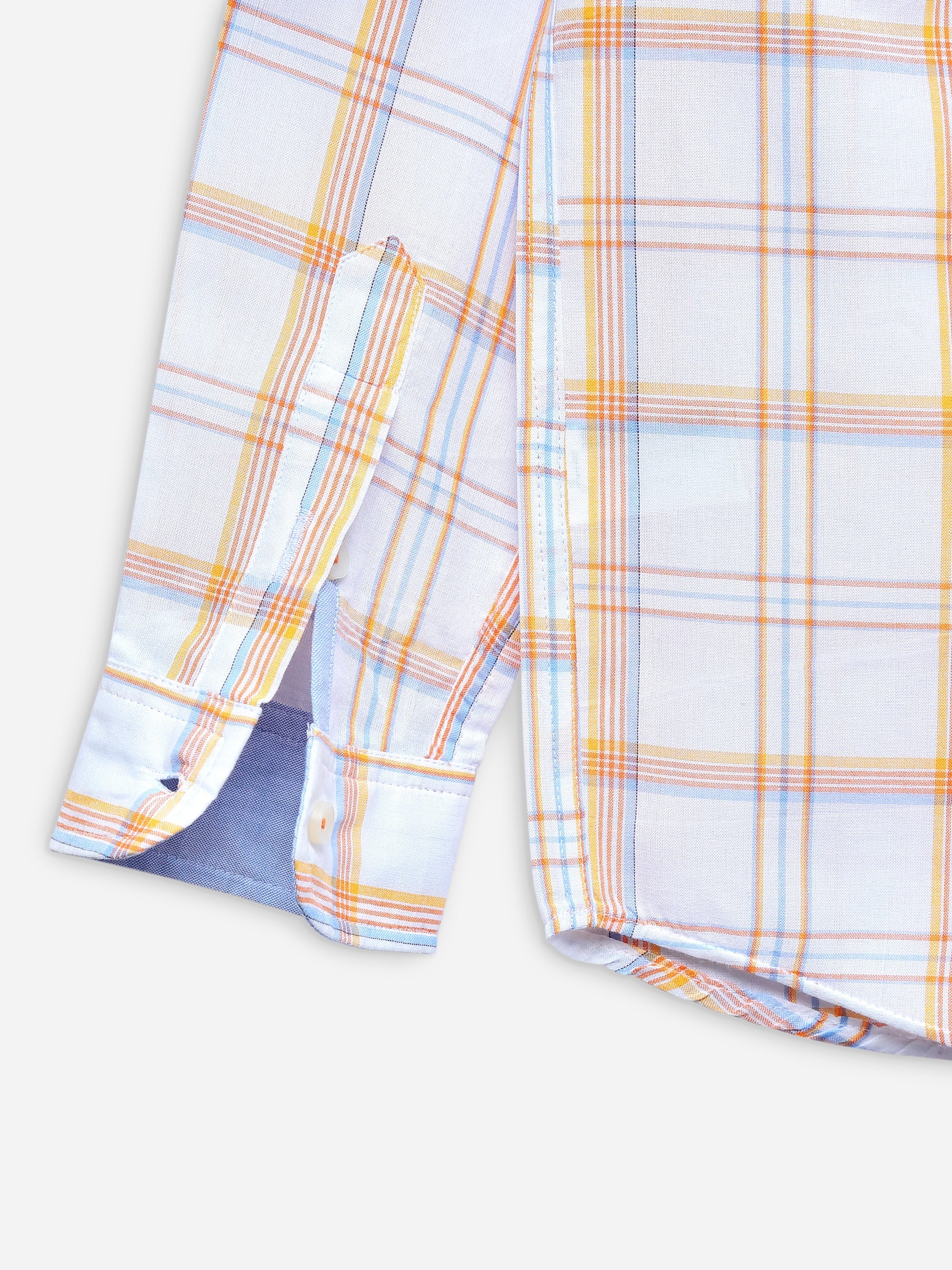 White & Orange Checkered Long Sleeve Casual Shirt