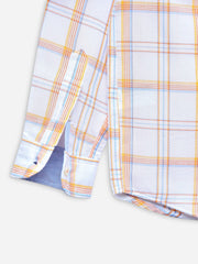 White & Orange Checkered Long Sleeve Casual Shirt