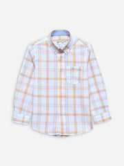 White & Orange Checkered Long Sleeve Casual Shirt