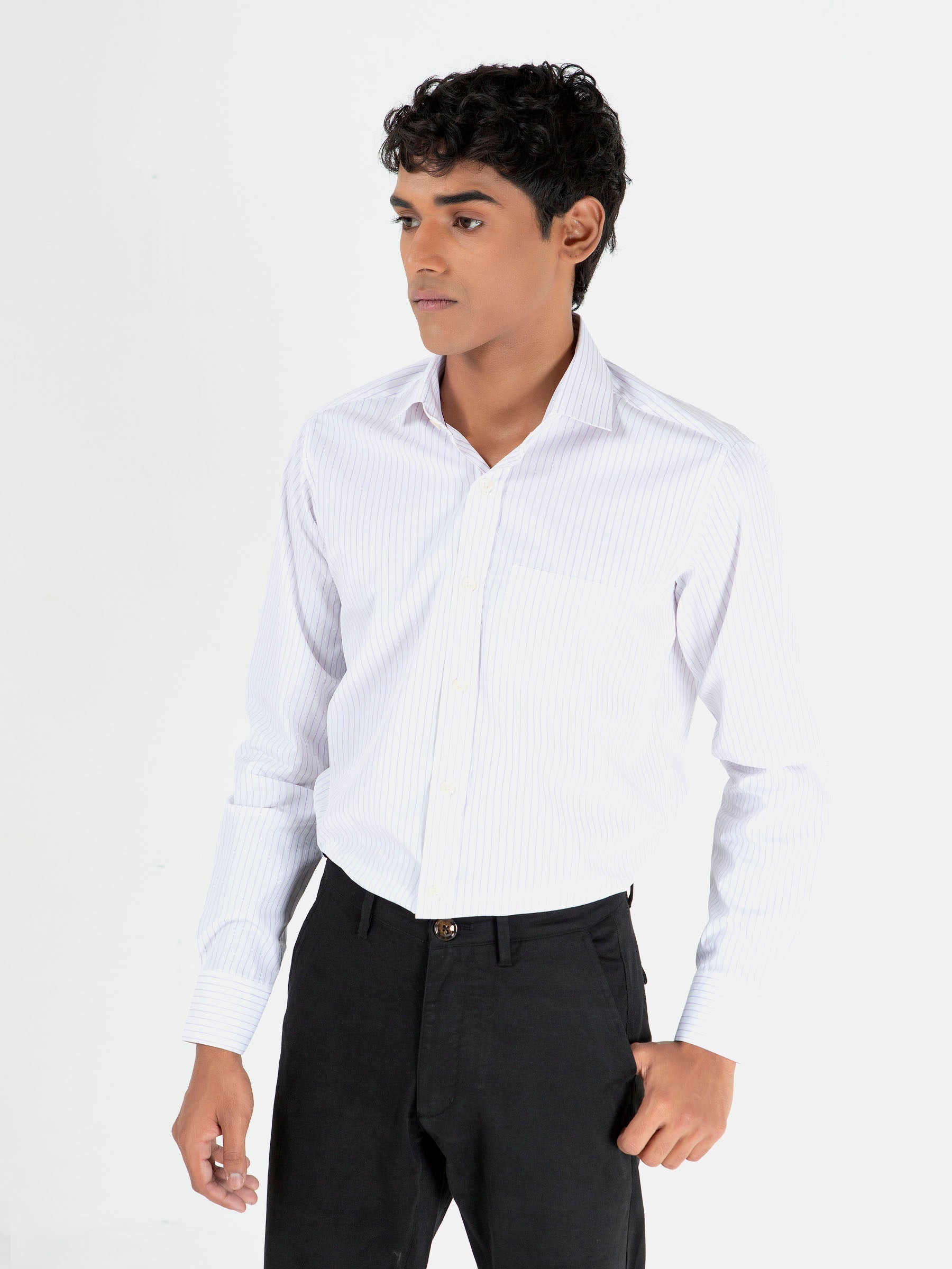White & Purple Striped Formal Shirt