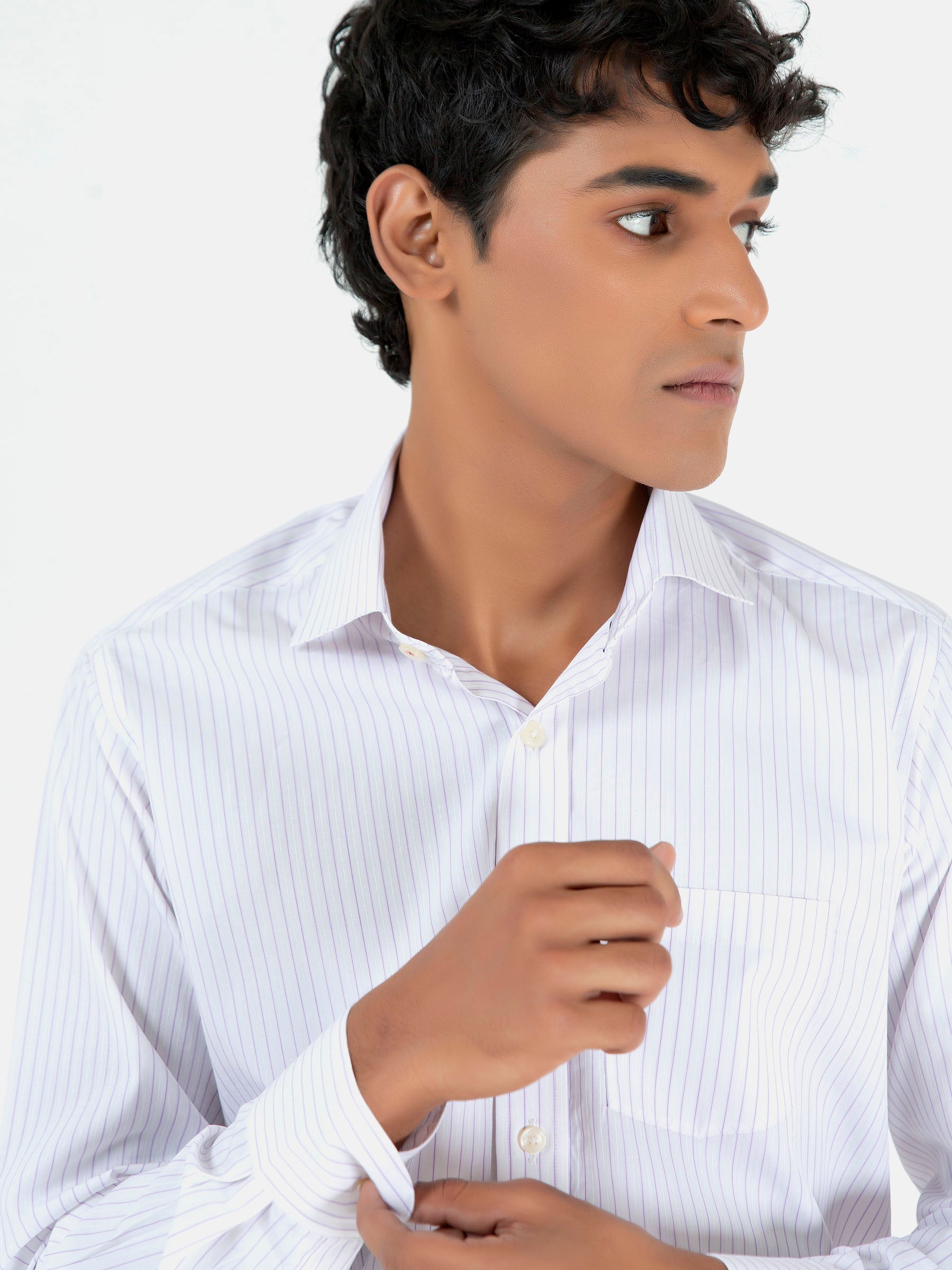 White & Purple Striped Formal Shirt