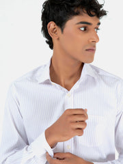 White & Purple Striped Formal Shirt