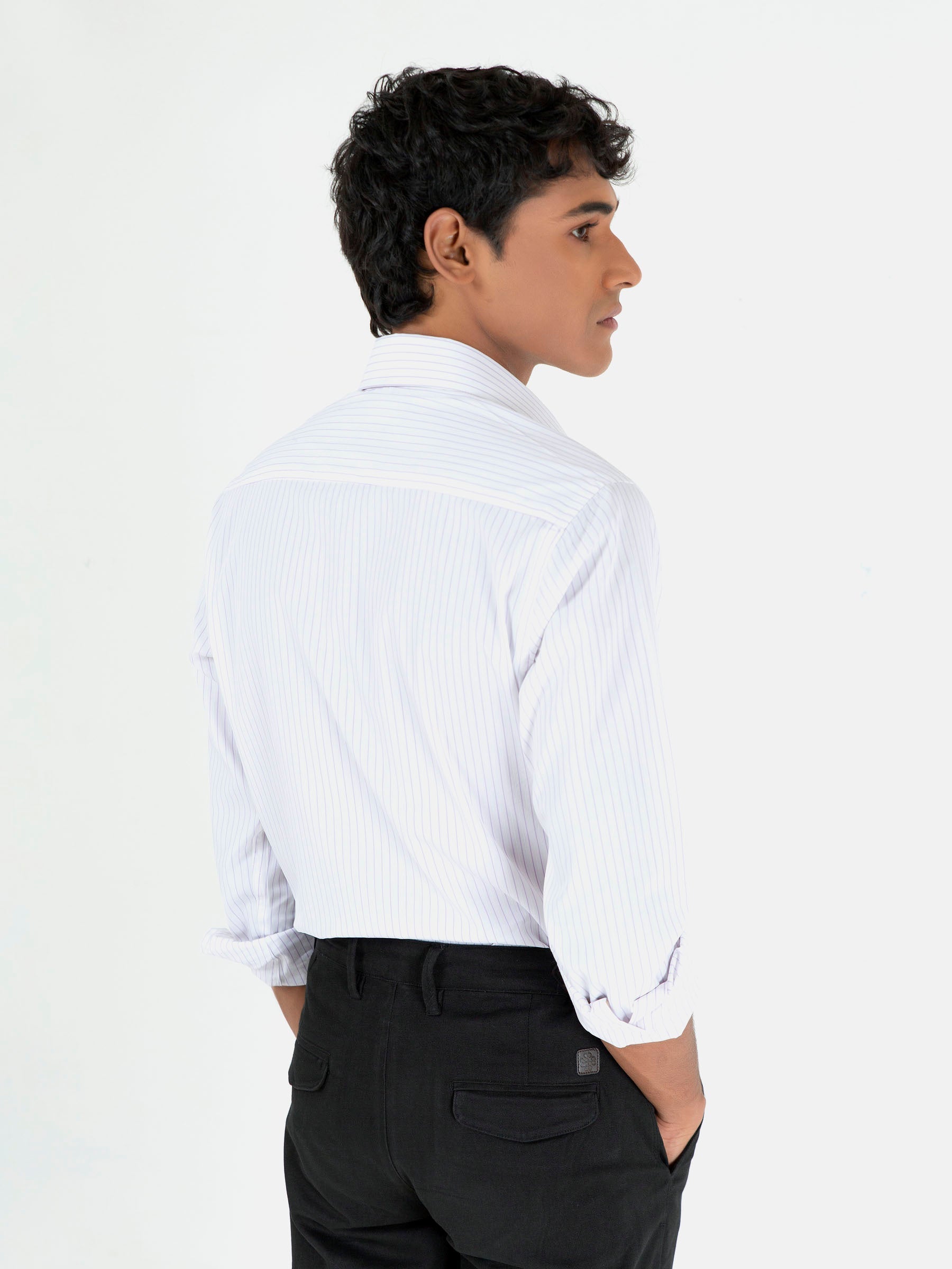 White & Purple Striped Formal Shirt