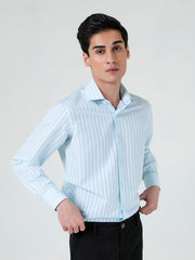 White & Turquoise Structured Striped Shirt
