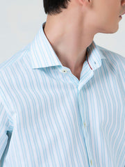 White & Turquoise Structured Striped Shirt
