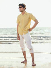 Yellow Checkered Seersucker Cuban Shirt
