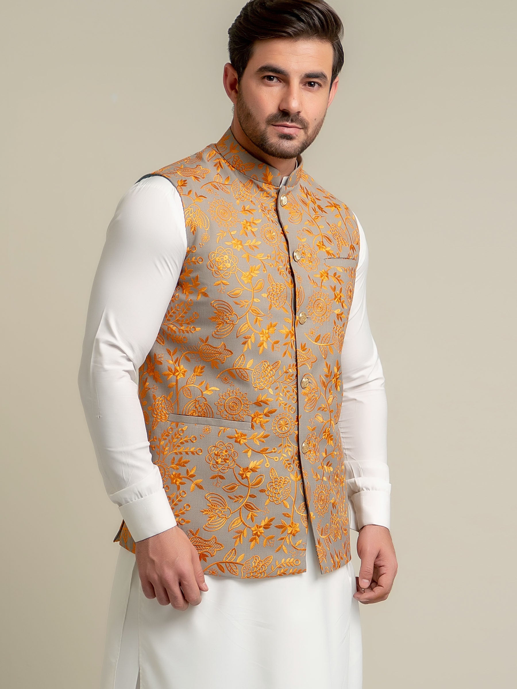 Yellow Embroidered Sartoria Waistcoat